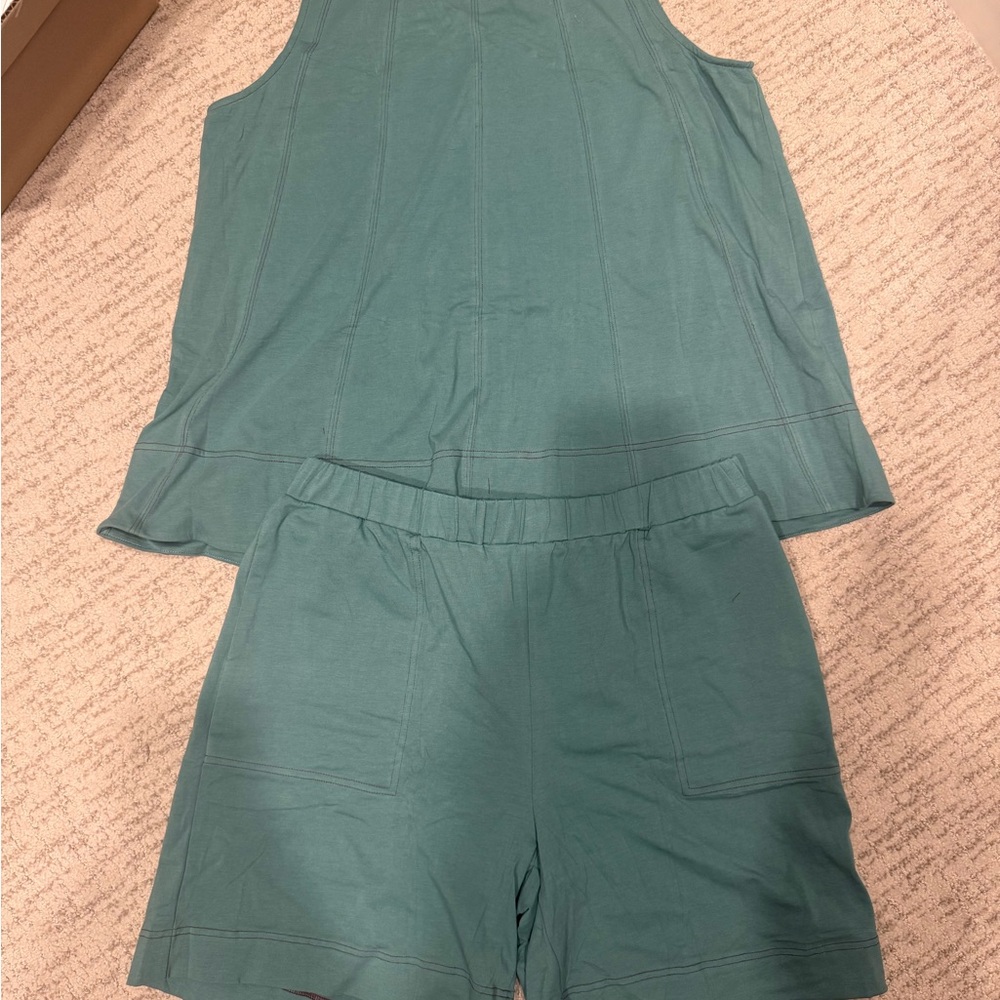 Teal Sleeveless Top and Shorts Set